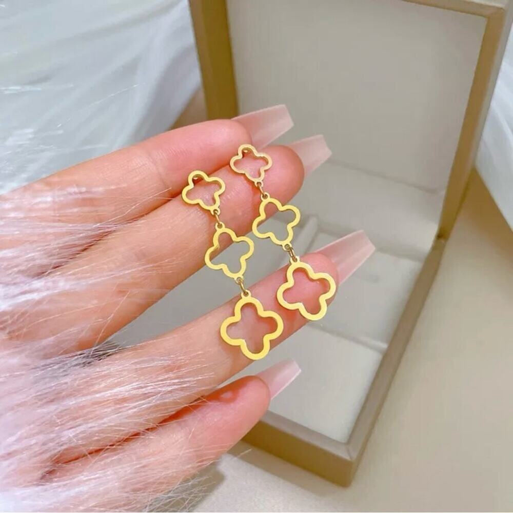 Four Leaf Clover Gold Plated Dangle Earrings
